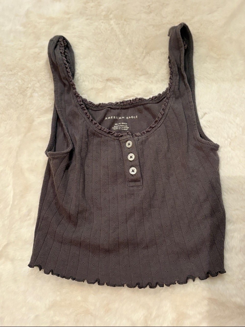 American Eagle Outfitters Women's Charcoal Ribbed Button Tank